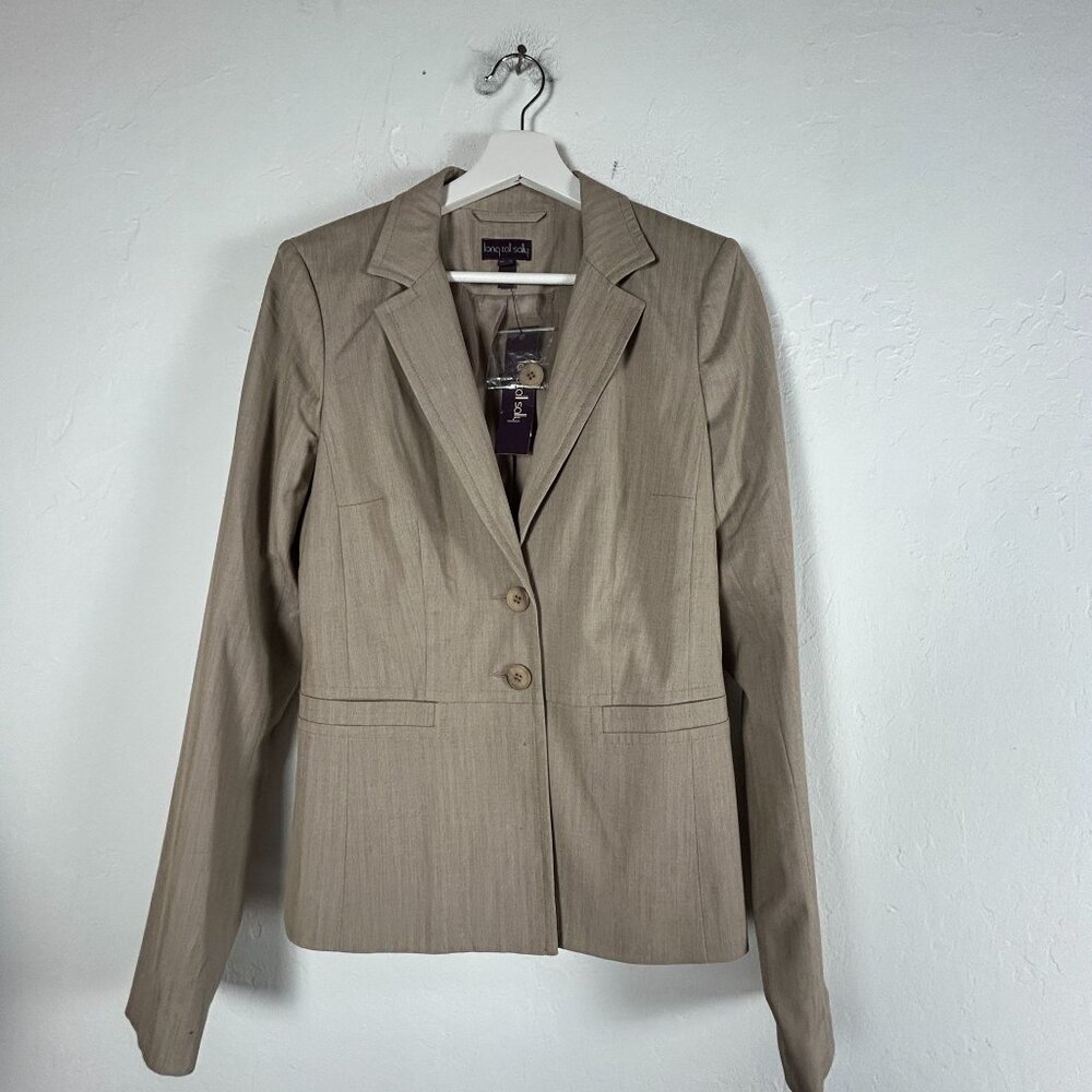 Long Tall Sally Womens Tan Herringbone Blazer Suit Jacket Size 6 Lined New $169
